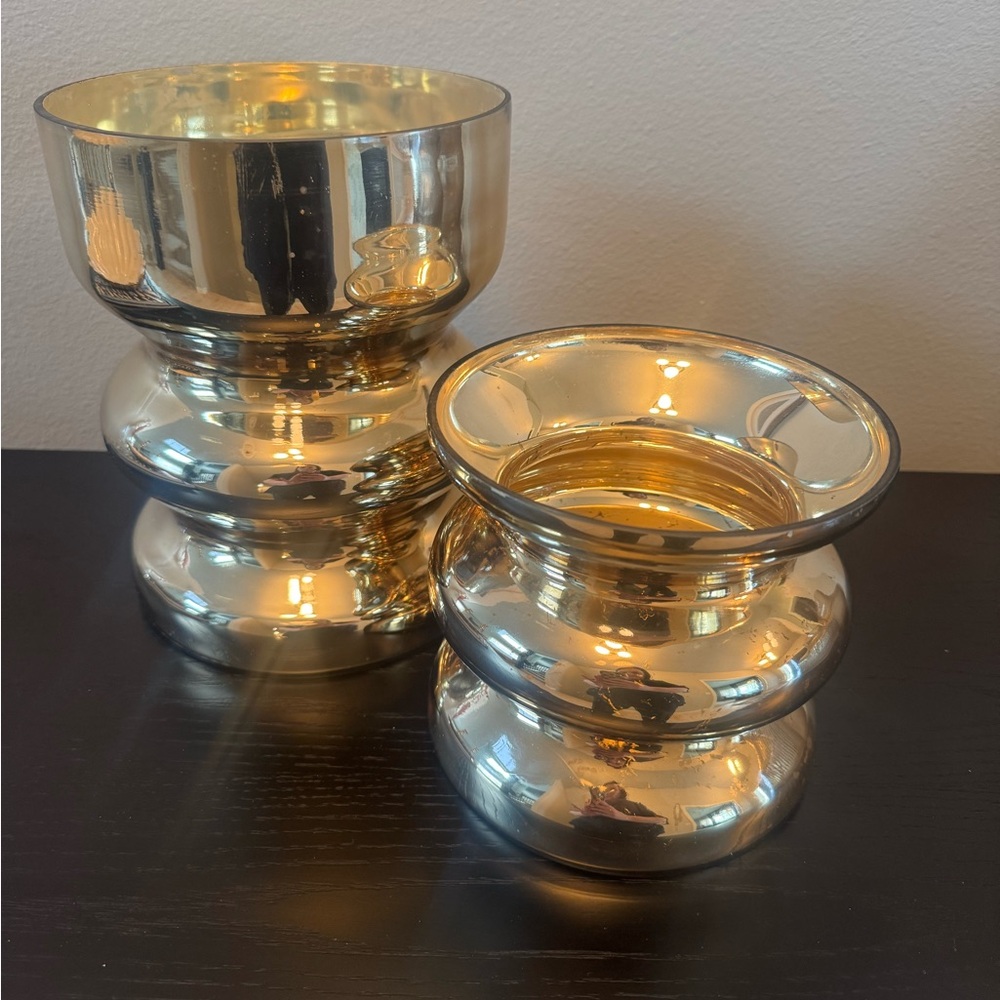 Set of Two West Elm Mercury Glass Hurricanes